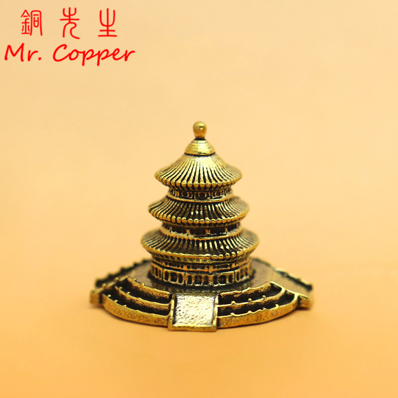 Home Office Building - Figurine d'architecture de Temple en laiton,