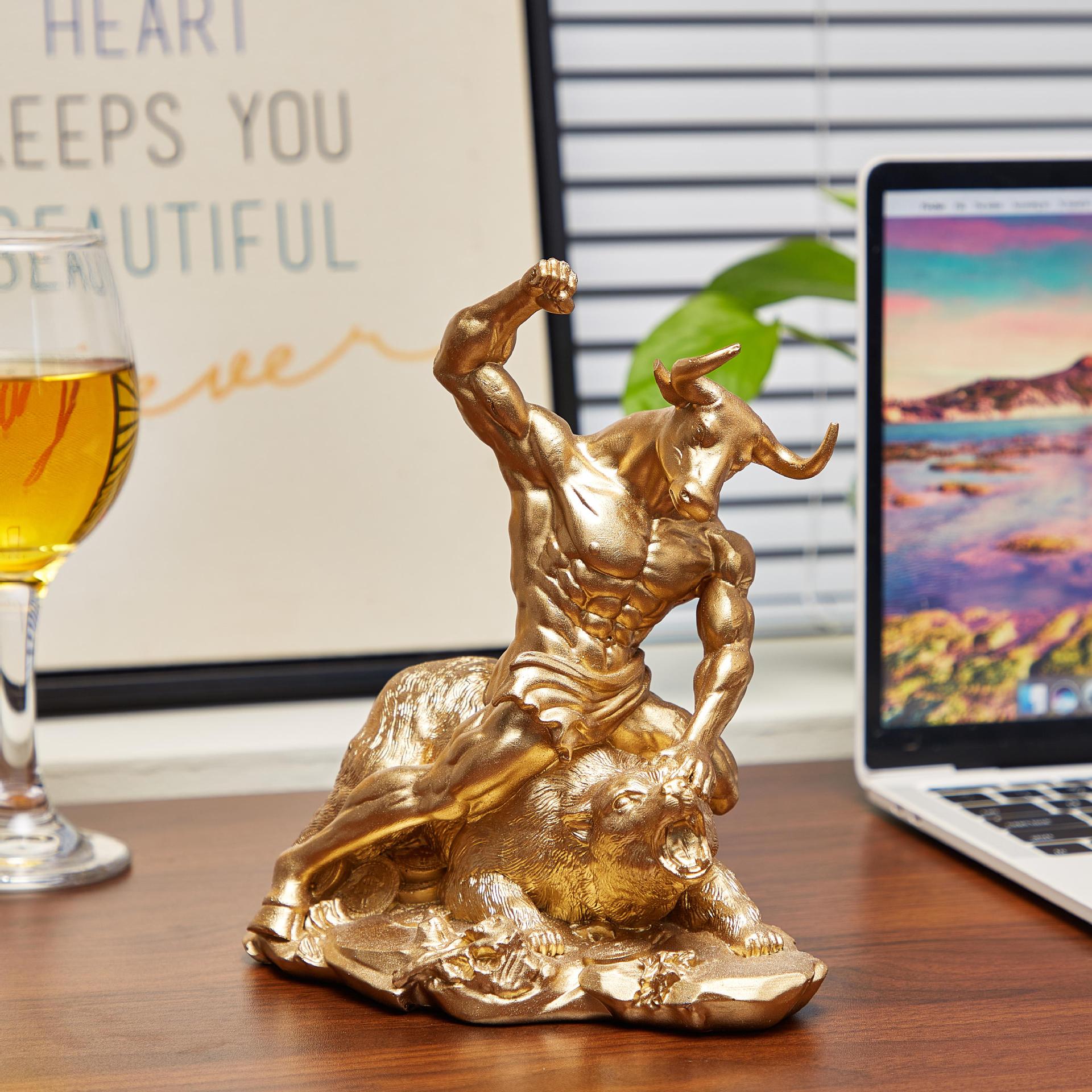 Home Office Bookshelves - Statue de combat taureau-ours en résine,